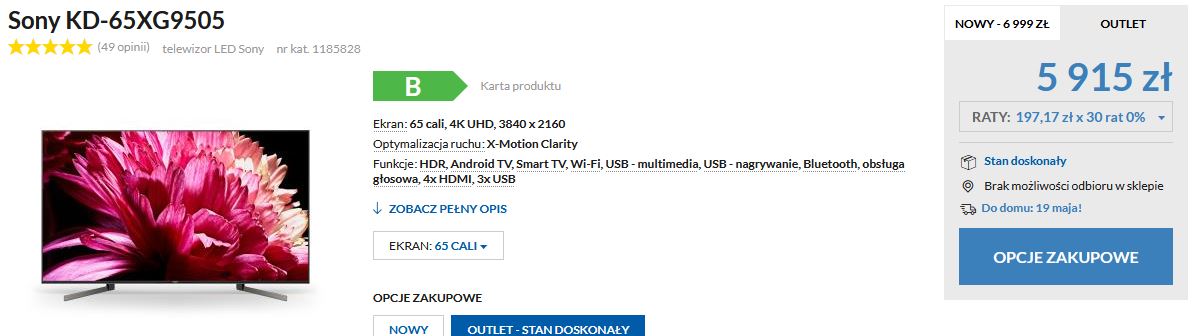 Promocja Sony XG9505 65 cali rtv euro agd