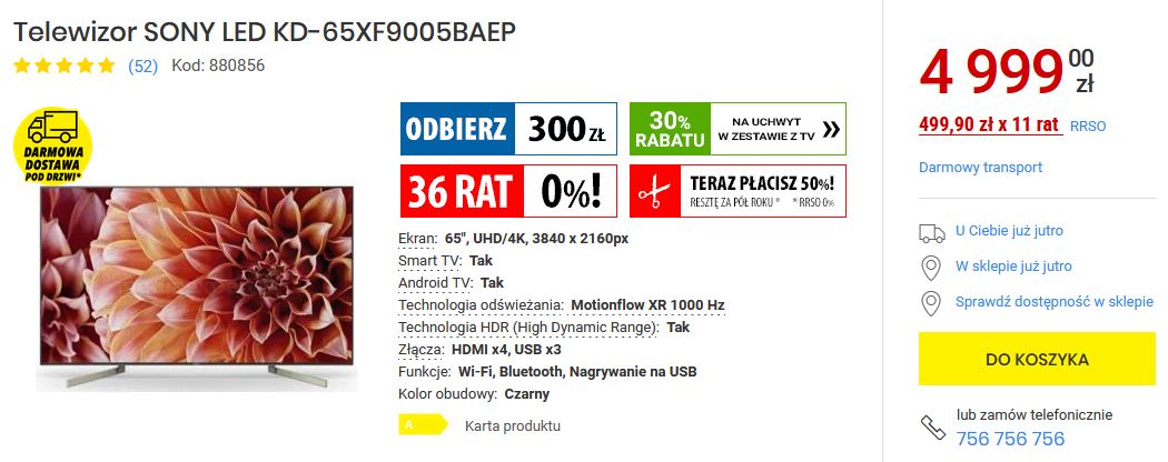 Telewizor Sony XF9005 120Hz najlepszy w swojej cenie do 4K Ultra HD 65 cali