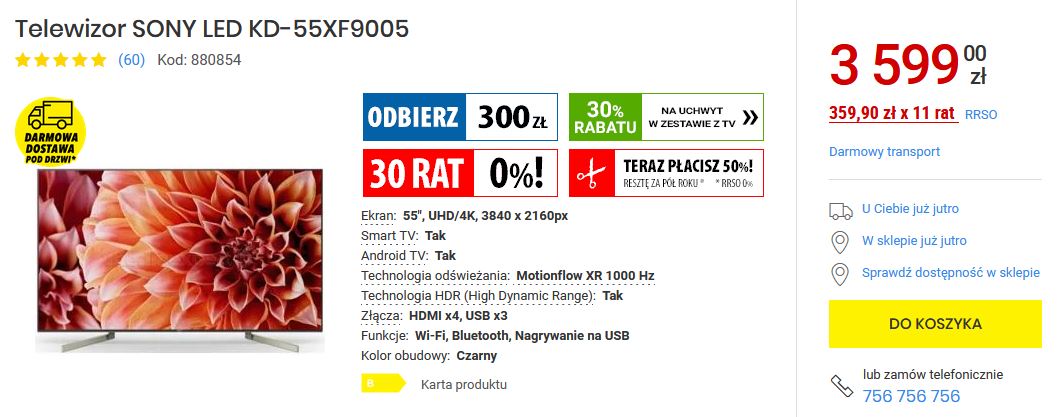 Telewizor Sony XF9005 120Hz najlepszy w swojej cenie do 4K Ultra HD
