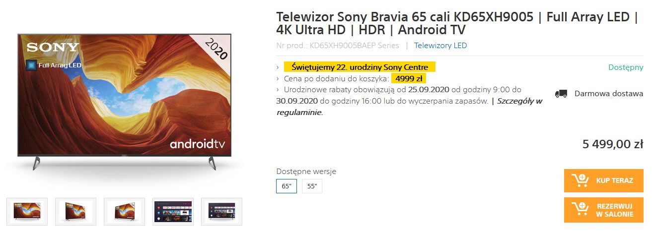 Promocja Sony XH90 Sony Centre 65 calo urodziny