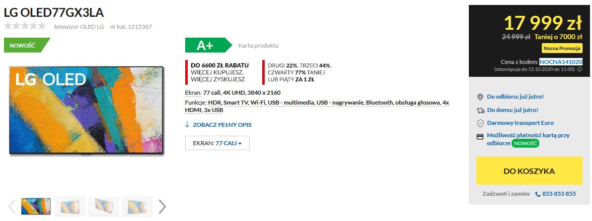 Promocja LG OLED GX duży rabat 77 cali