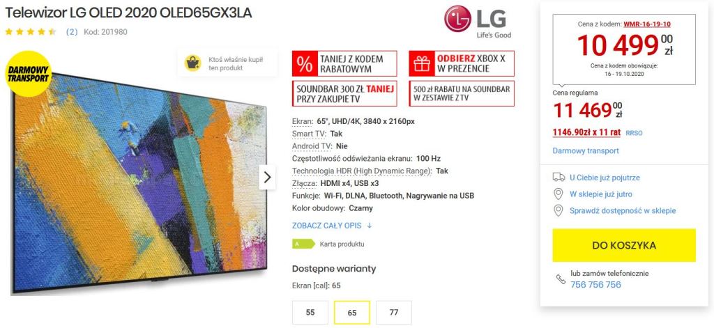 Promocja LG OLED gx media expert xbox series x cena