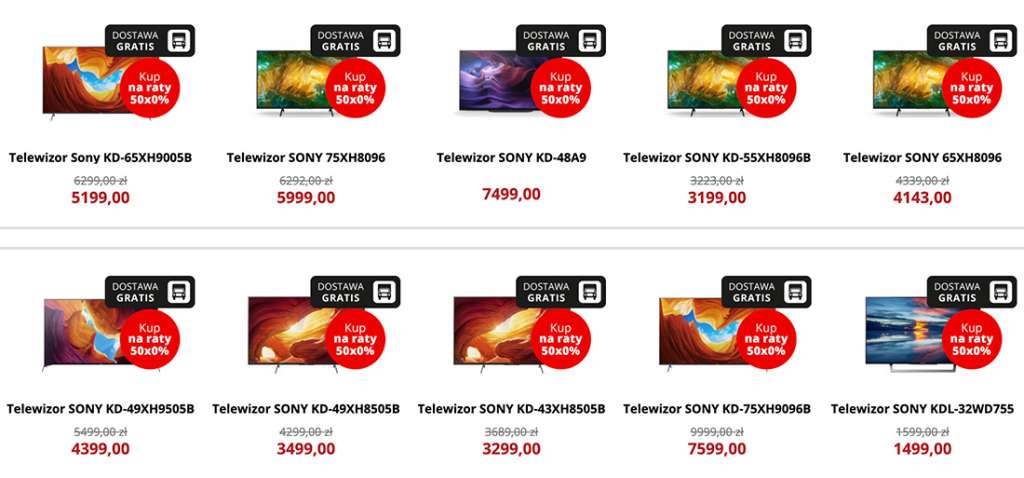 Szalone promocje na TV Sony i Samsung z 2020 i 2019 roku! W tym Sony OLED A89 55" ponad 3000 zł taniej, a duże przekątne nawet kilkanaście tysięcy złotych taniej!