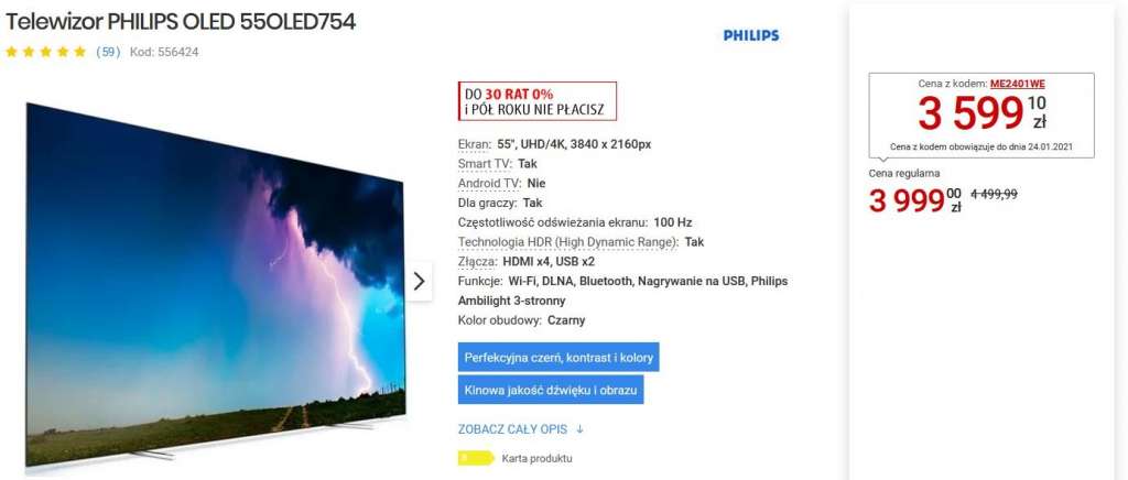 Promocja Philips OLED754 rekordowo tani