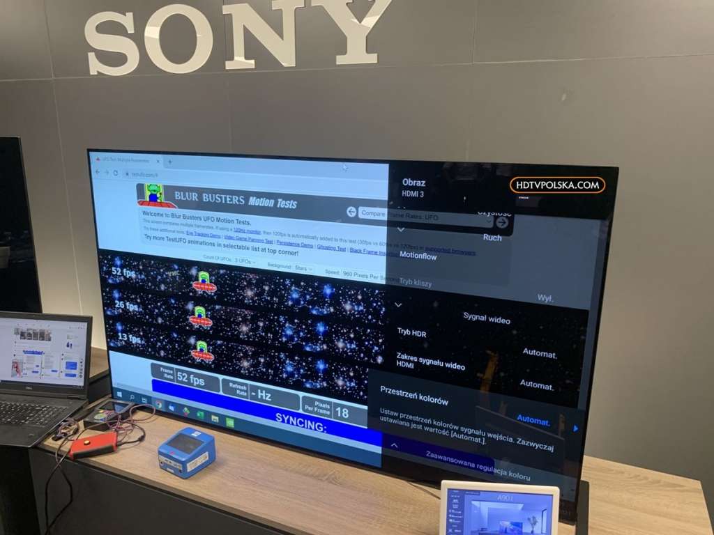 Test telewizorów Sony Bravia 2021 pomiary A90J ruch