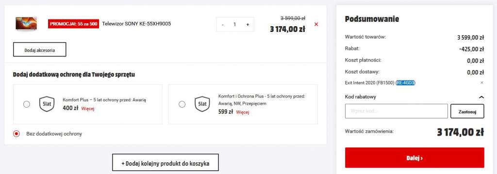 Promocja Sony XH90 media markt 55 zł za 500 zł 1