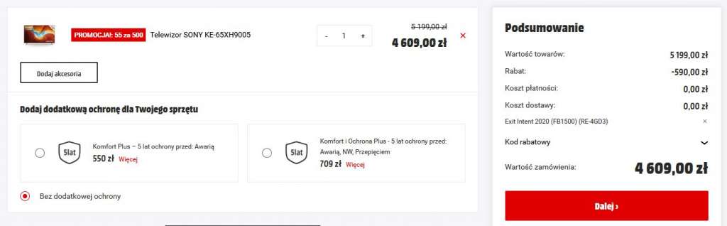 Promocja Sony XH90 media markt 55 zł za 500 zł 65 cali