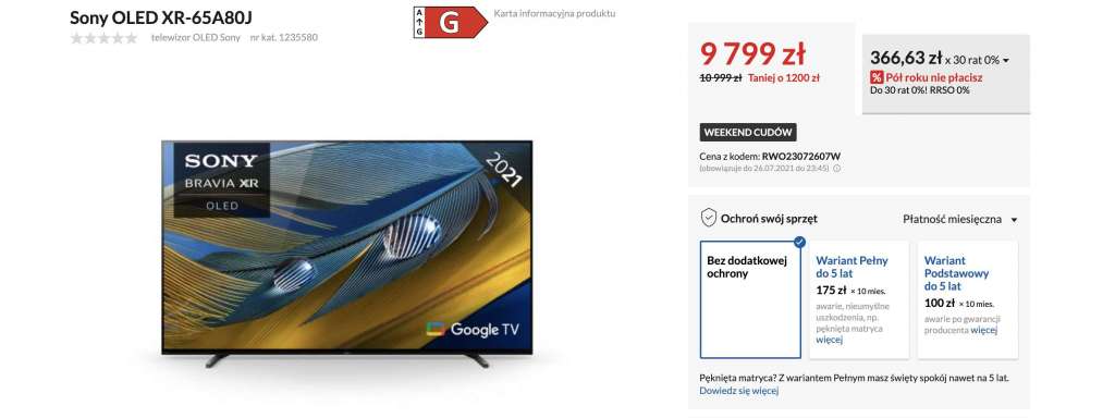 Najnowszy telewizor Sony BRAVIA XR OLED A80J z niemal referencyjną jakością obrazu i Google TV już nawet 1200 zł taniej w 55 i 65 calach! Gdzie ta świetna promocja?