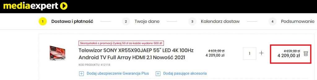 Sony X90j w media expert najtaniej promocja