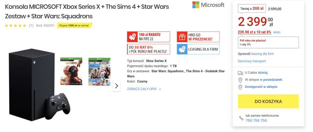 Konsola Xbox Series X w genialnej cenie z masą dodatków! W pakiecie Start Wars: Squadrons, HBO GO za darmo i wielka zniżka na FIFA 22! Kto pierwszy ten lepszy!