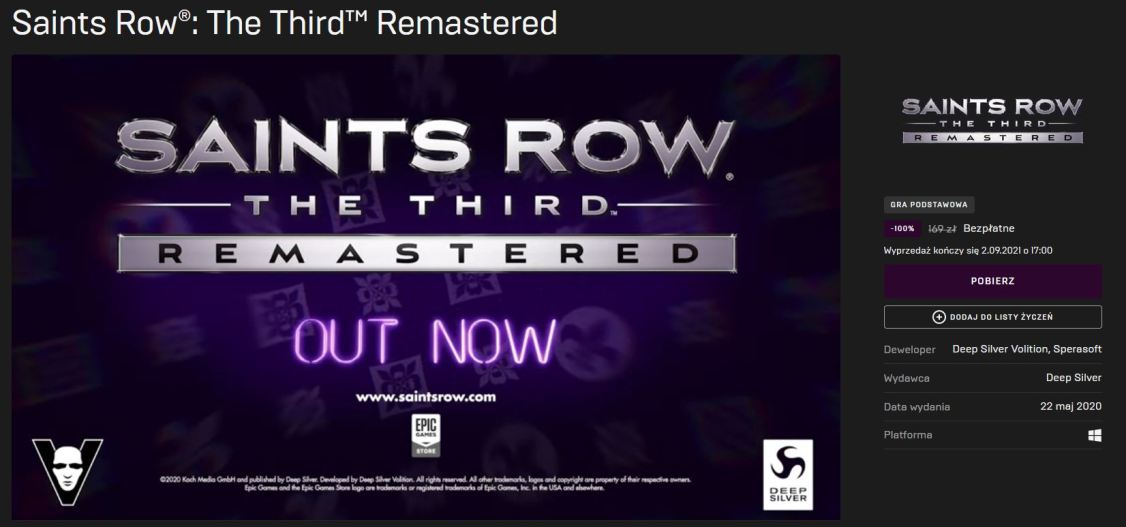 saints row the third remastered za darmo na pc w epic games store
