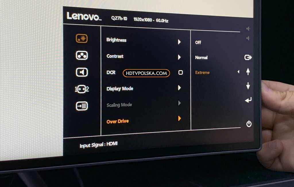 test Monitor Lenovo Q27h-10 menu ruch overdrive