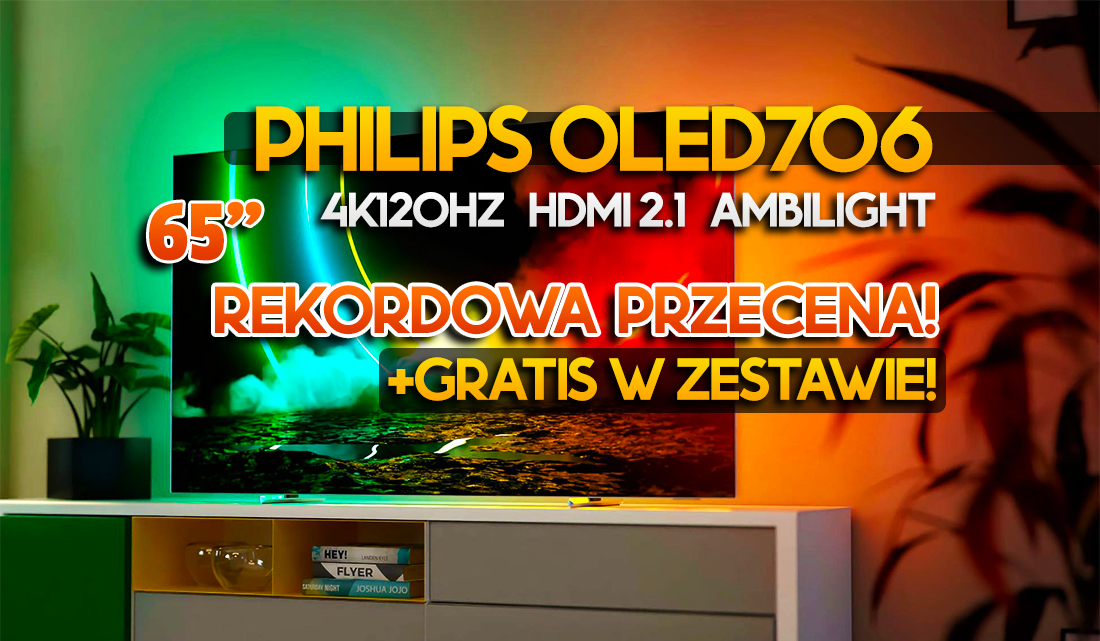 Trwa rekordowa przecena dużego TV Philips OLED 65″ z HDMI 2.1 i systemem Ambilight! W zestawie gratis – gdzie?