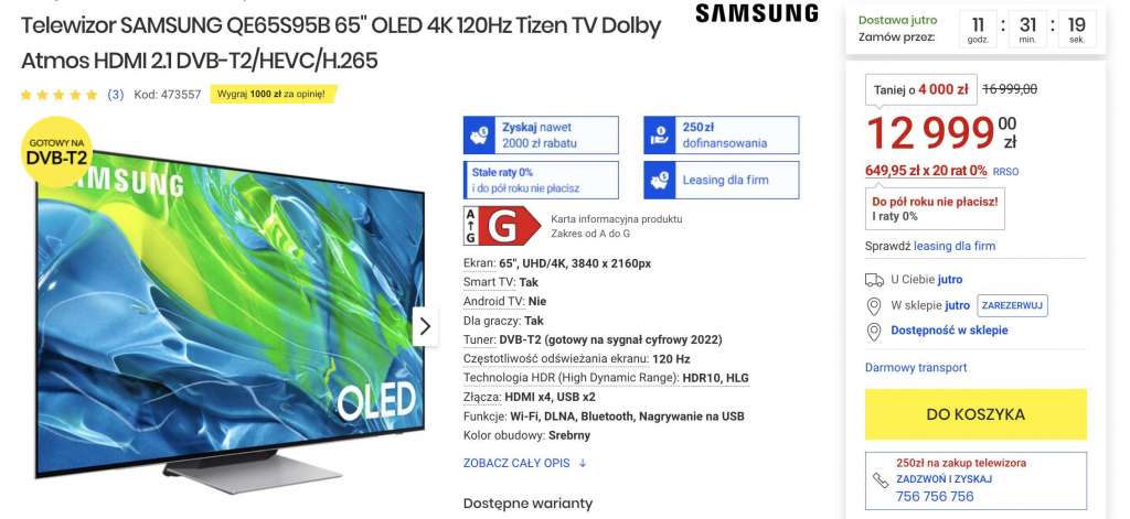 promocja Media Expert telewizor Samsung QD-OLED S95B 65 cali