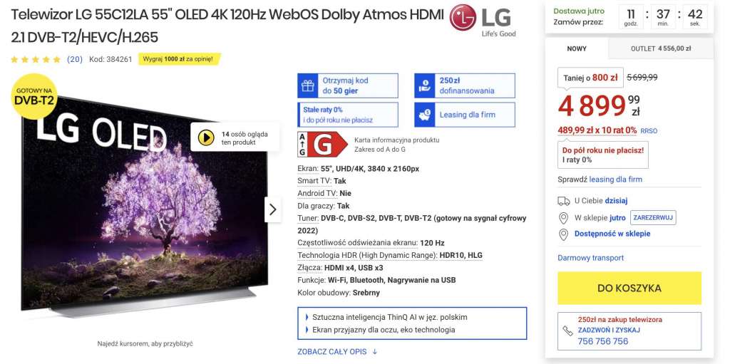 media expert promocja telewizor LG OLED C1 55 cali oferta