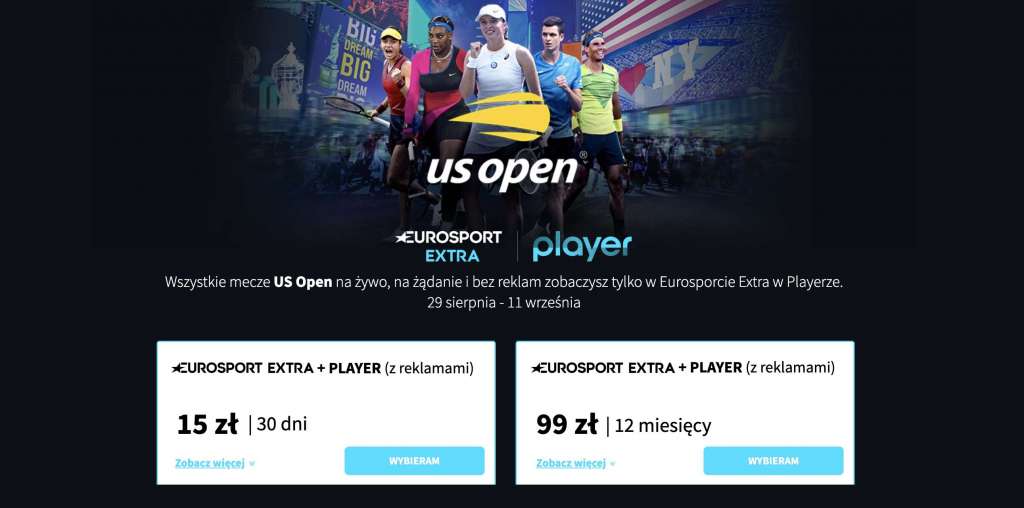 streaming vod player eurosport extra pakiet ceny us open