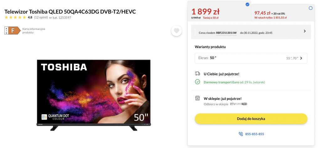 telewizory black friday 2022 promocje toshiba qa4 rtv euro agd cena raty