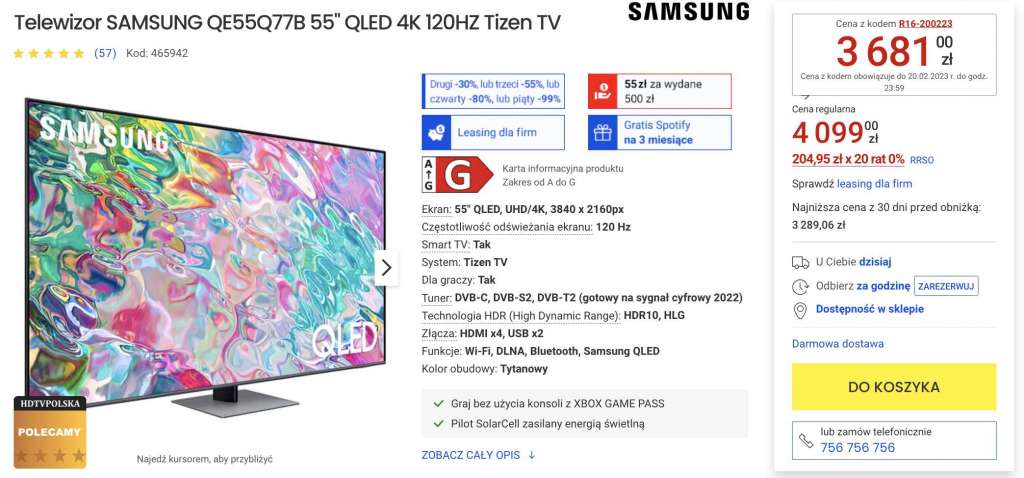 telewizory media expert promocje samsung 2022 2023 qled q77b q70b 55 cali cena gdzie kupić
