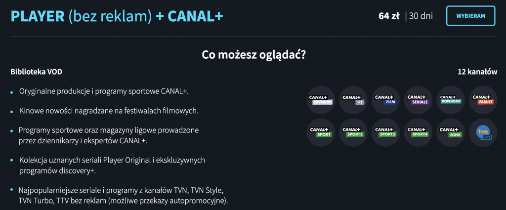canal+ plus pakiety pakiet player jaka cena