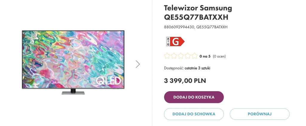 telewizory vobis promocje samsung 2022 2023 qled q77b q70b 55 cali cena gdzie kupić
