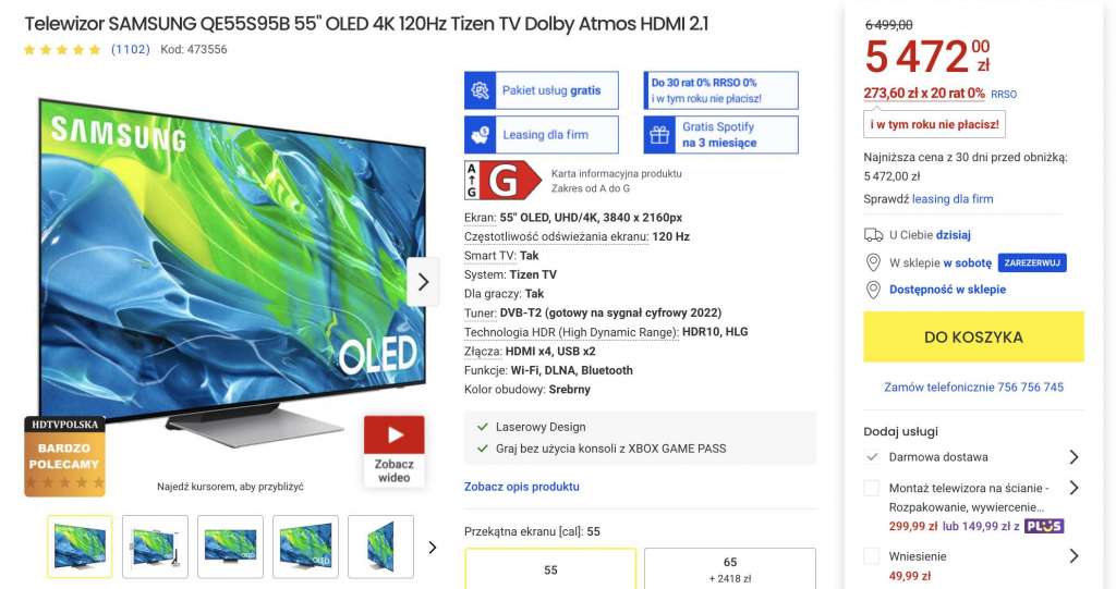 samsung telewizory 2022 2023 qd-oled s95b promocja cena gdzie kupić media expert