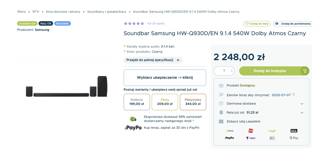 okazja samsung hw-q930d soundbar sferis promocja q-symphony