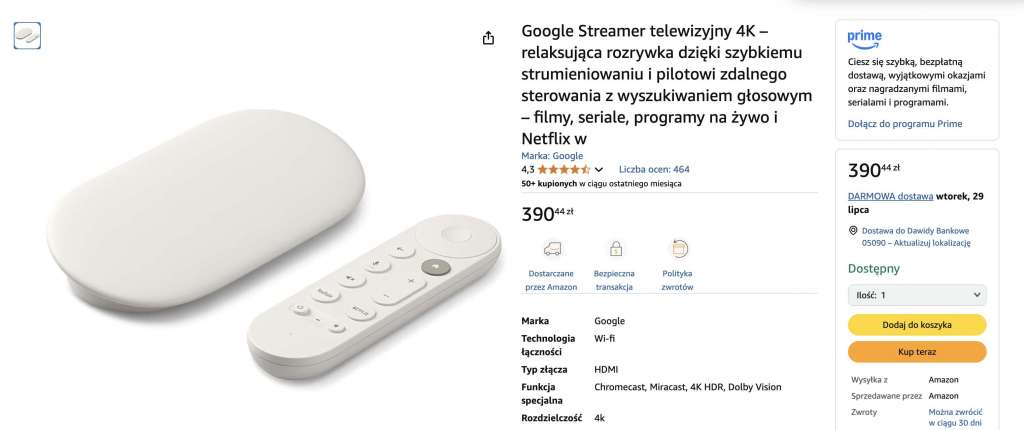 google tv streamer 4k przystwka do telewizora promocja amazon pl