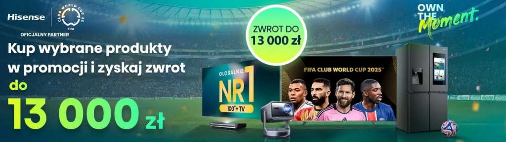 Baner promocyjny akcji HISENSE cashback do 13 000 złotych