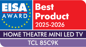 Ikona z nagrodą EISA 2025-2026 dla telewizora TCL 85C9K