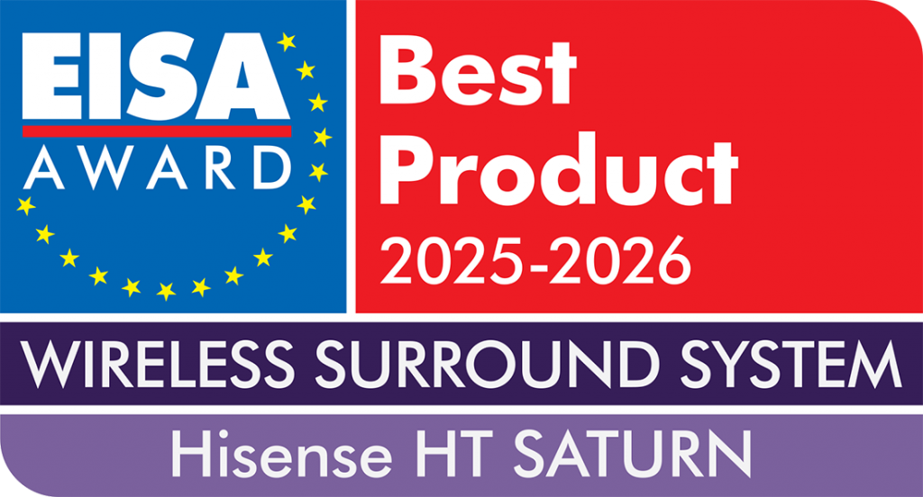 Ikona nagrody EISA WIRELESS SURROUND SYSTEM 2025-2026 dla zestawu kina domowego HISENSE HT Saturn