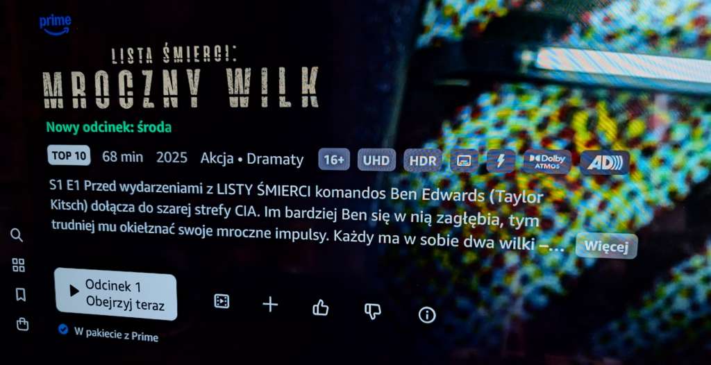 Karta serialu "Lista śmierci Mroczny wilk" w serwisie Prime Video na telewizorze - recenzja HDTVPolska