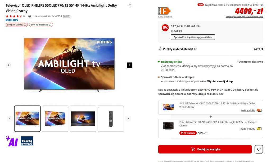 philips oled770 media markt promocja 55 cali