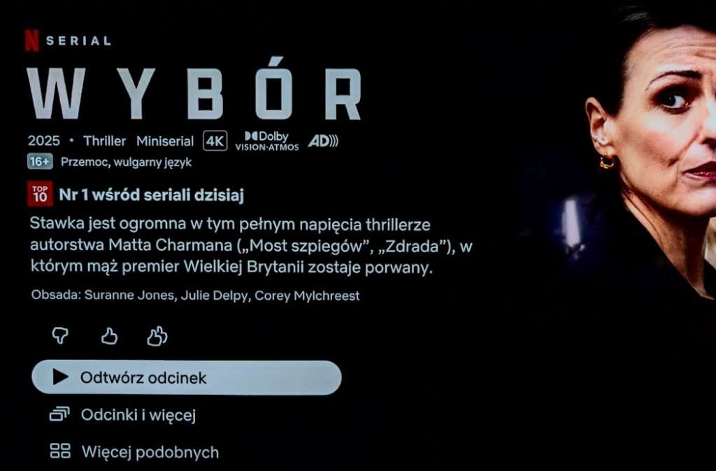 Karta serialu "Wybór" na Netflix na telewizorze 4K OLED