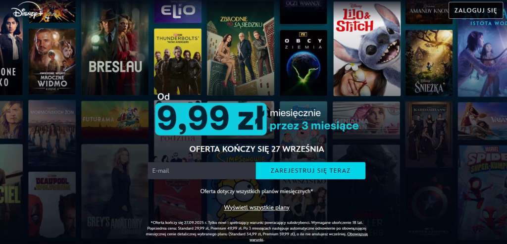 Promocja Disney+ 3 miesiące za 29,97 zł - zrzut ekranu