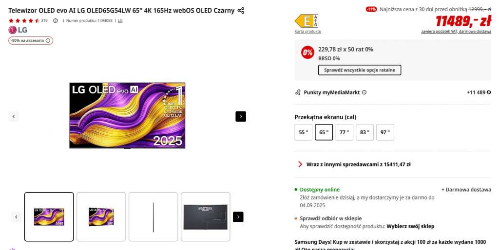 telewizor lg oled g5 65 cali okazja media markt promocja