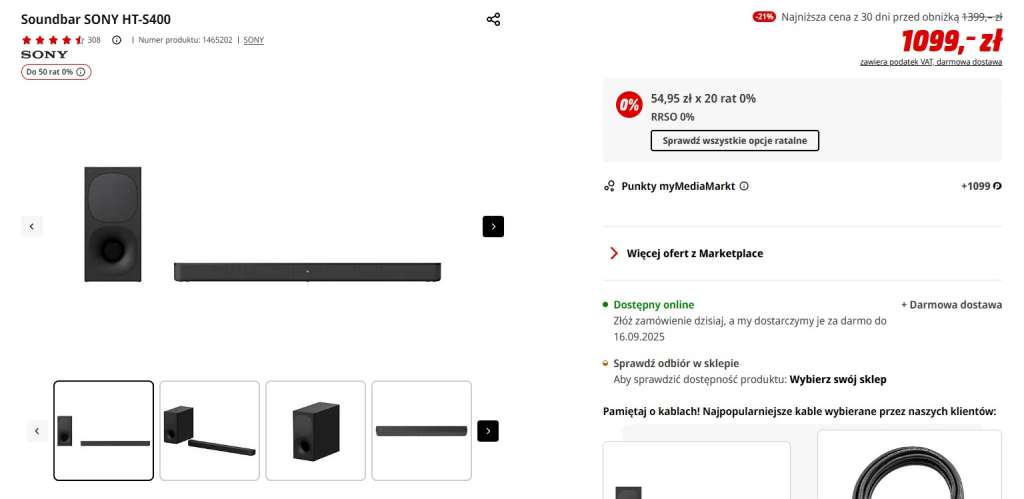 soundbar sony ht-s400 promocja w media markt