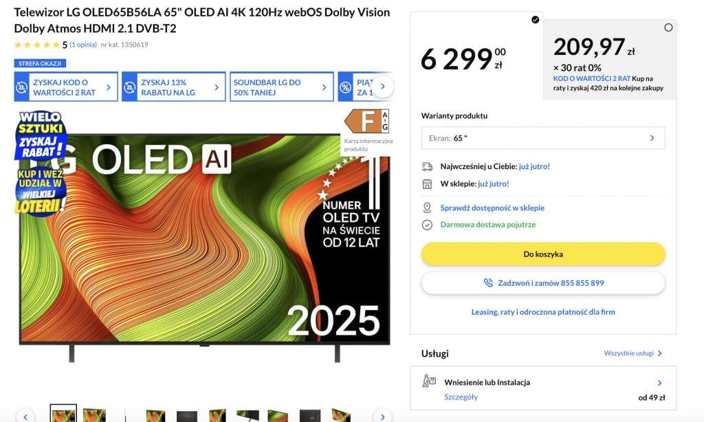 telewizor lg oled b5 65 cali rtv euro agd promocja