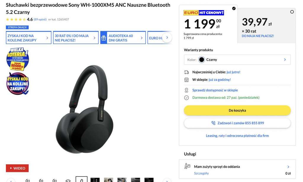 sluchawki sony wh-1000xm5 promocja rtv euro agd