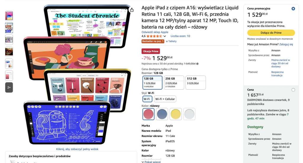apple ipad a16 promocja amazon