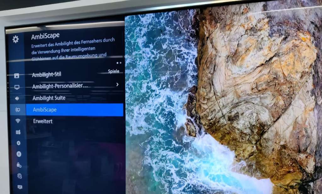 Funkcja AmbiScape w ustawieniach na telewizorze Philips Ambilight TV