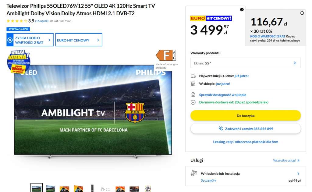 promocja telewizor philips oled769 55 cali ambilight promocja
