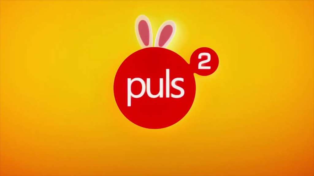 logo kanału tv puls 2 na żółtym tle