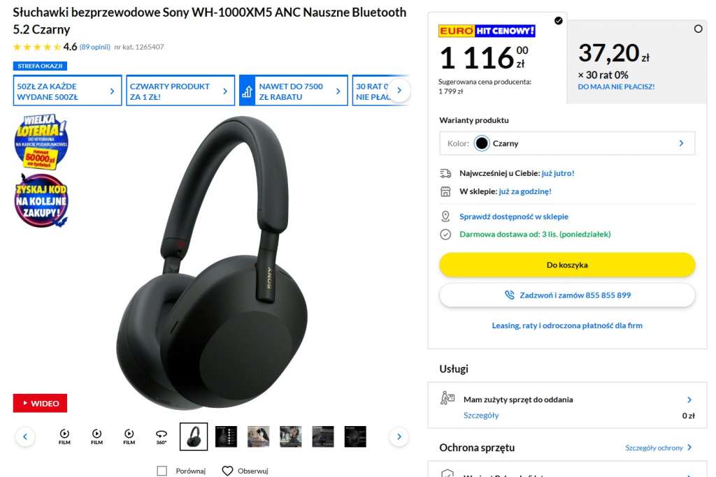 słuchawki sony wh-1000xm5 promocja słuchawki rtv euro agd