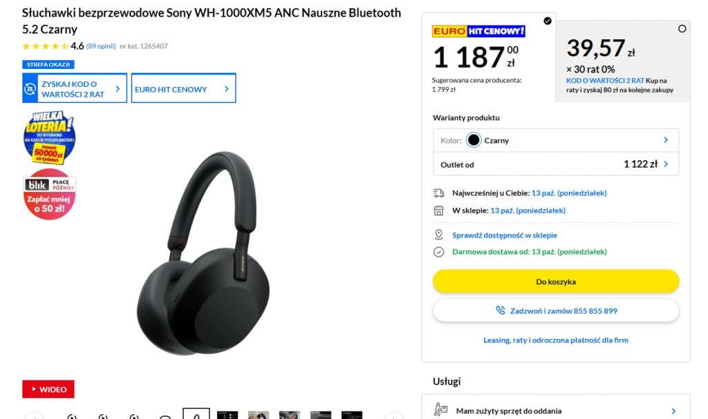 promocja słuchawki wh-1000xm5 rtv euro agd