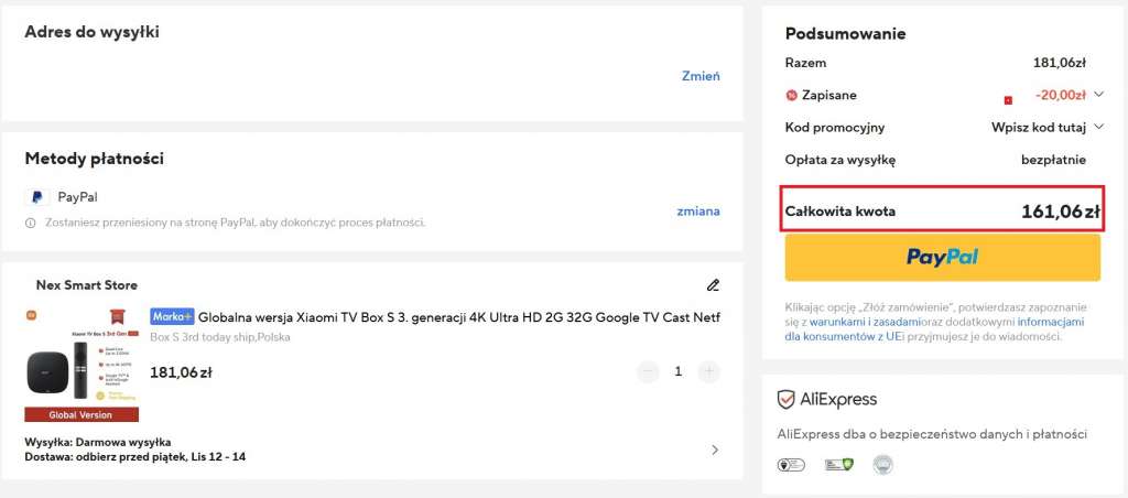 Xiaomi TV Box S 3. generacji 4K Ultra koszyk AliExpress