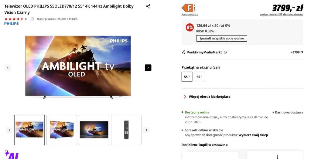 promocja telewizor philips oled770 55 cali media markt