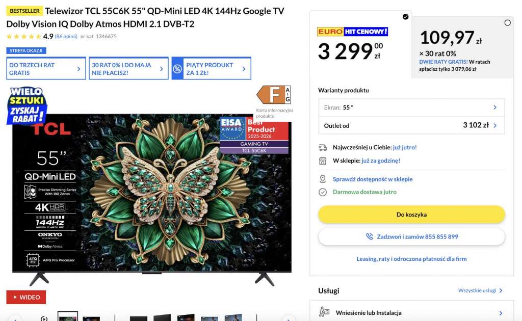 tcl c69k promocja mini led rtv euro agd