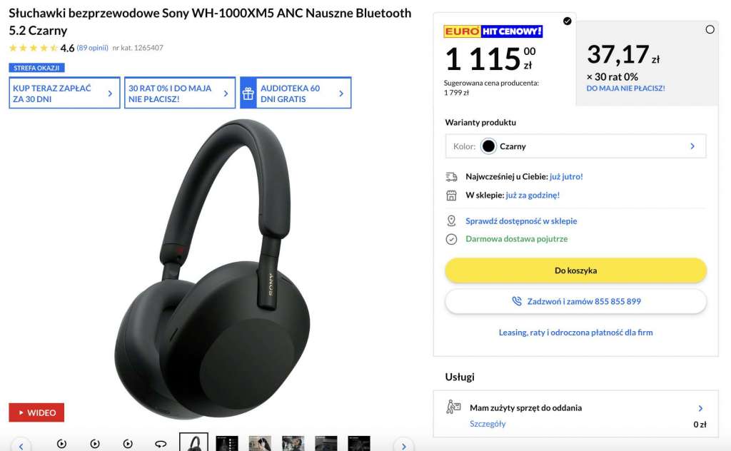 słuchawki sony wh-1000xm5 promocja okazja rtv euro agd