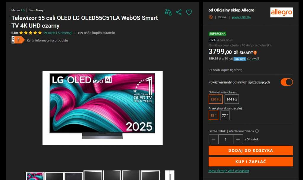 lg oled c5 55 cali promocja allegro