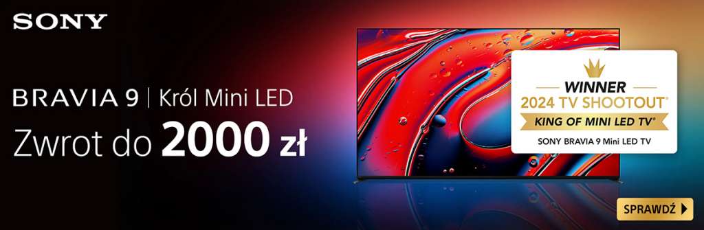 Baner promujący akcję Sony cashback z telewizorem BRAVIA 9